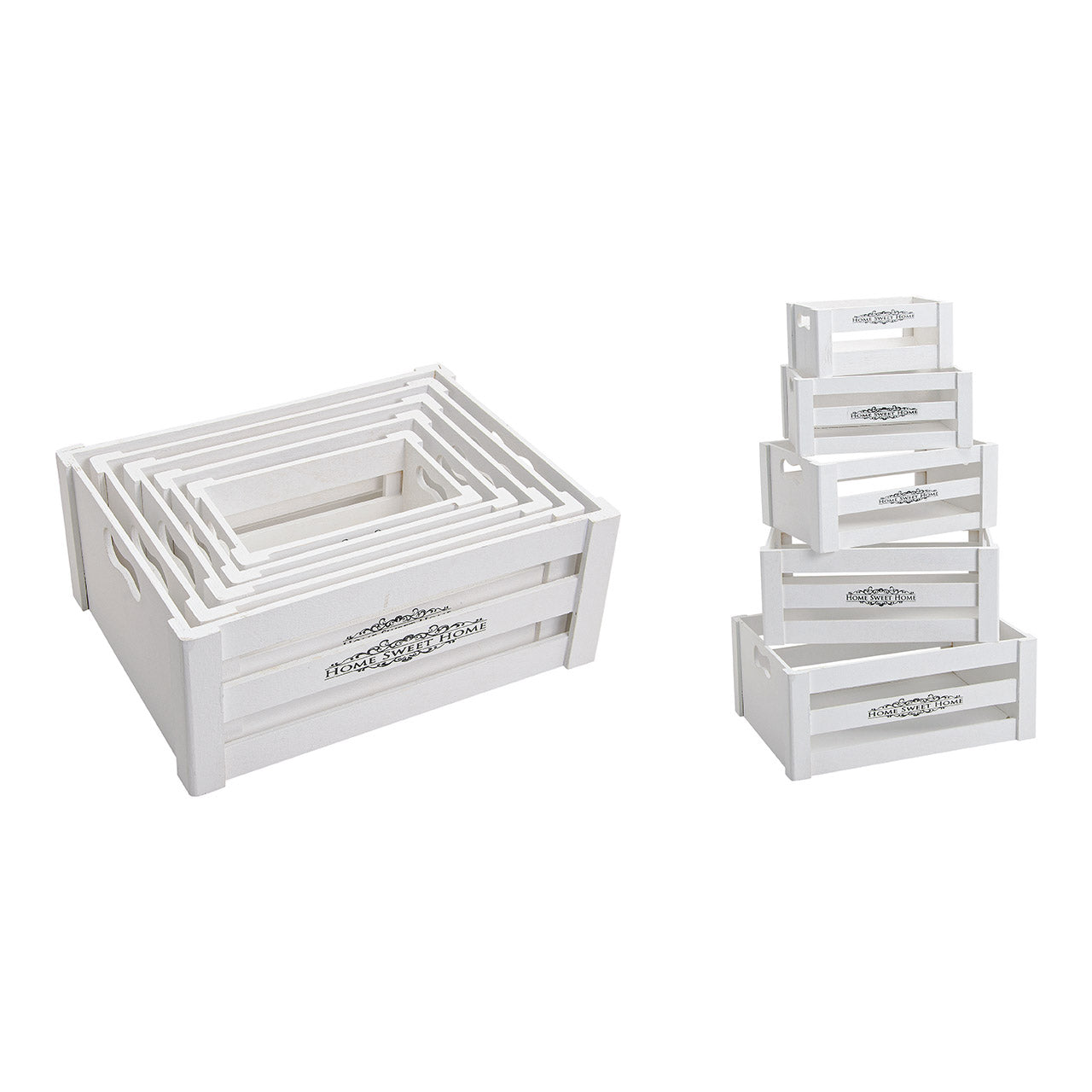 Kisten-Set in Weiß aus Holz, 5-teilig, B37 x T28 x H15 cm