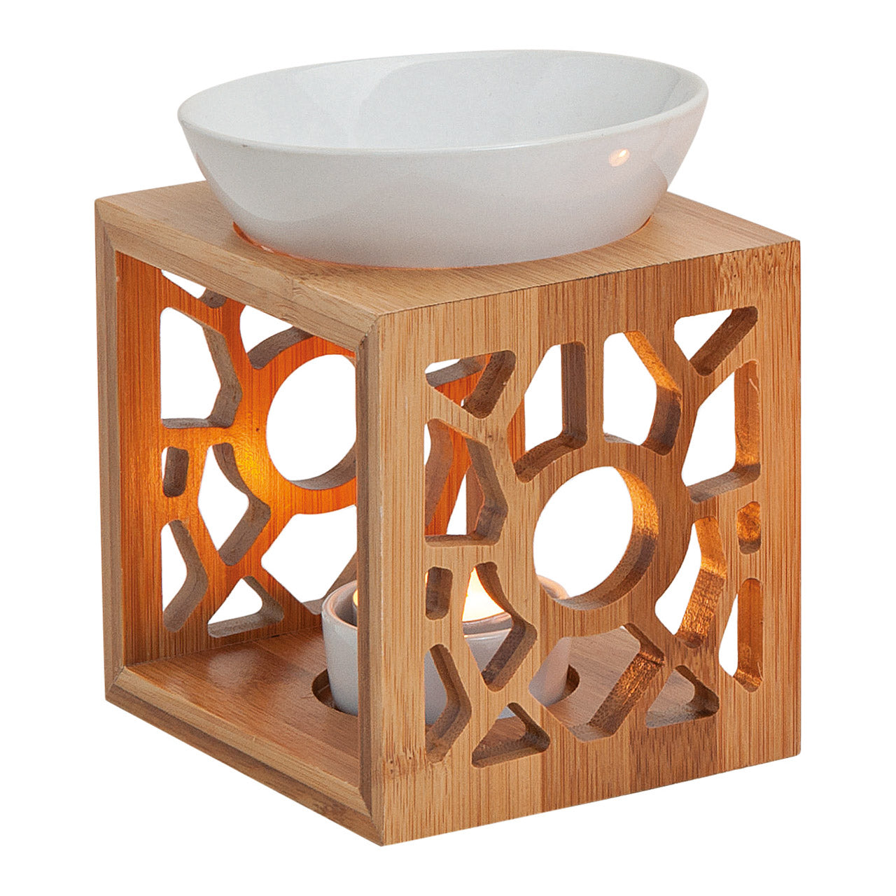 Aroma diffuser aus Keramik/Bambus, weiß, B12 x T10 x H14 cm