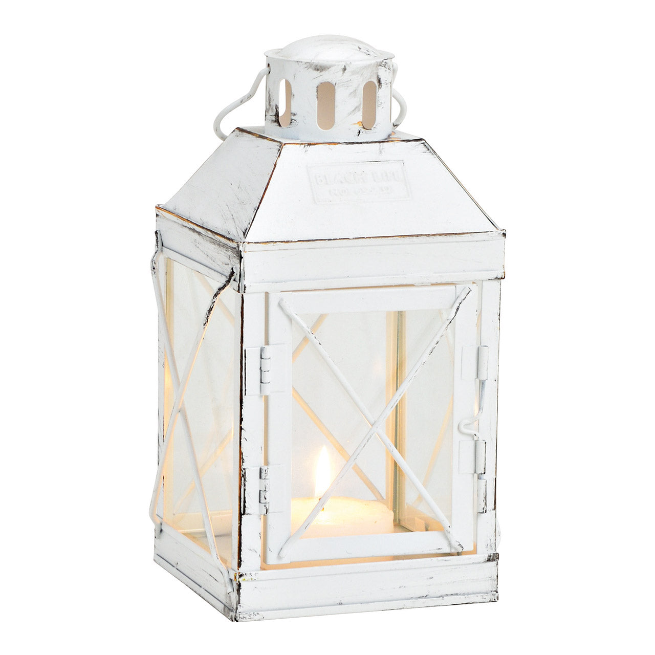 Laterne in Weiß aus Metall/Glas, B12 x T12 x H22 cm