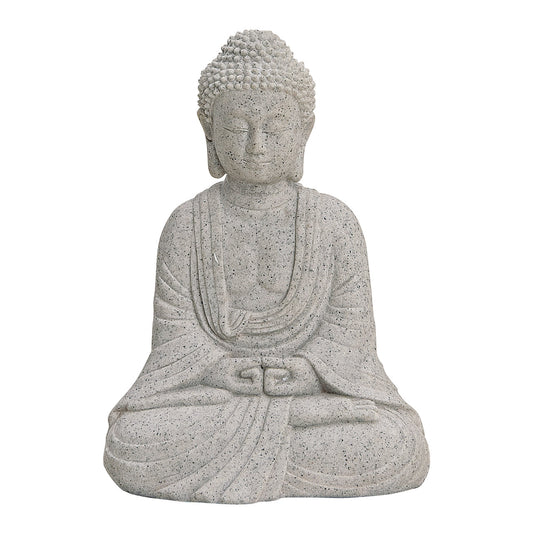 Buddha sitzend in Grau aus Poly, 13 cm