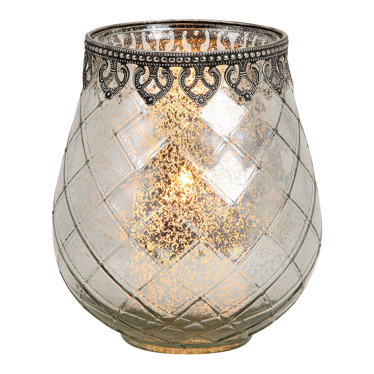 Windlicht Silber Antik aus Glas/Metall, B18 x T15 cm