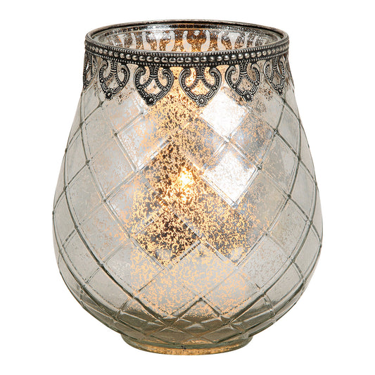 Windlicht Silber Antik aus Glas/Metall, B18 x T15 cm