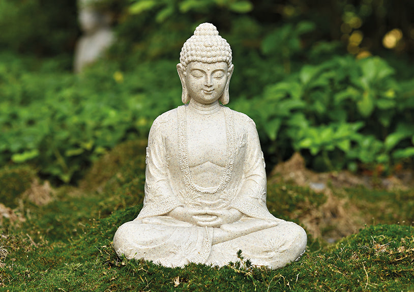 Buddha in Beige aus Poly, B19 x T13 x H23 cm