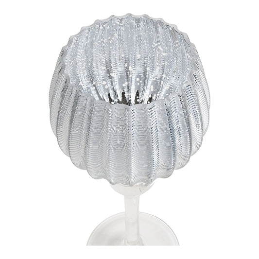 Windlicht Set Kelch geriffelt, 30, 35, 40 cm x Ø13cm aus Glas Silber 3er Set