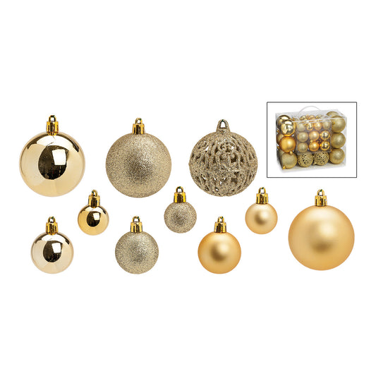 Weihnachtskugeln aus Kunststoff, 50er-Set, Gold Ø3/4/6cm (B/H/T) 23x18x12cm