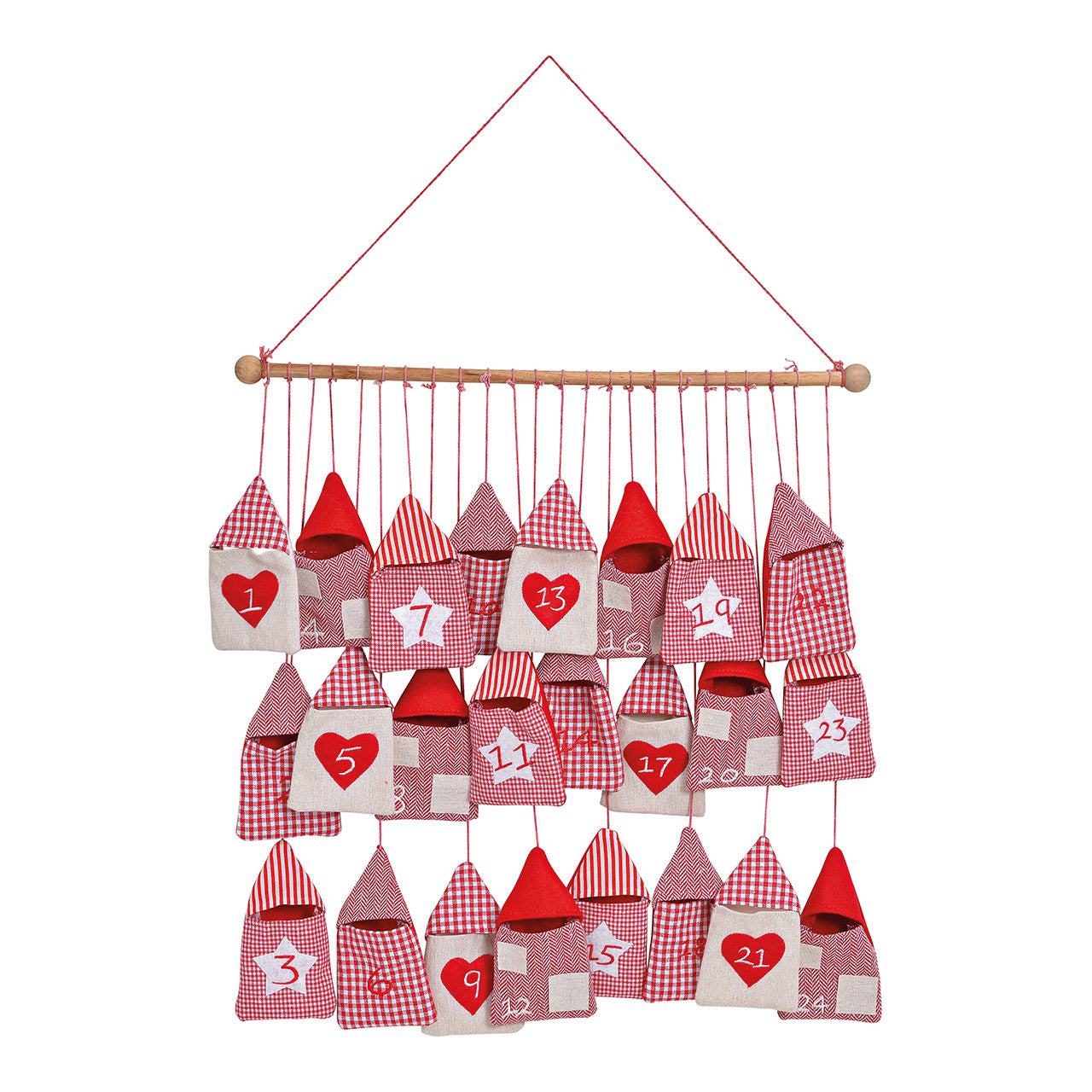 Advent calendar house made of fabric/wood, 24 bags (W/H) 9x15cm, Red/White (W/H/D) 52x54x2cm