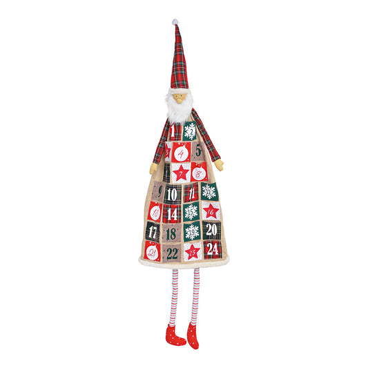 Adventskalender Nikolaus aus Textil, Beige/Rot/Grün (B/H/T) 48x140x8cm