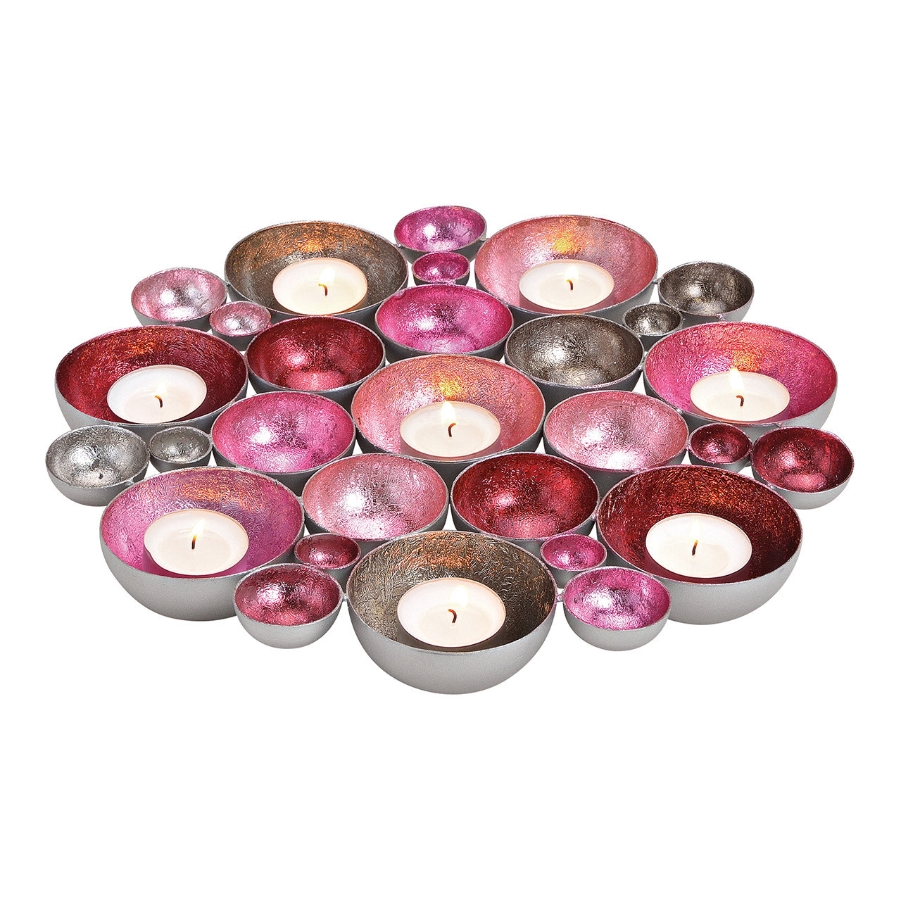Windlicht Schale aus Metall, Pink/Silber (B/H/T) 30x4x30cm