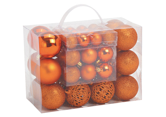 Weihnachtskugeln aus Kunststoff, 50er-Set, Kupfer Ø3/4/6cm (B/H/T) 23x18x12cm