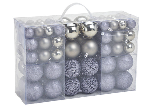 Christmas baubles made of plastic, set of 100, Grey Ø3/4/6cm (W/H/D) 35x23x12cm