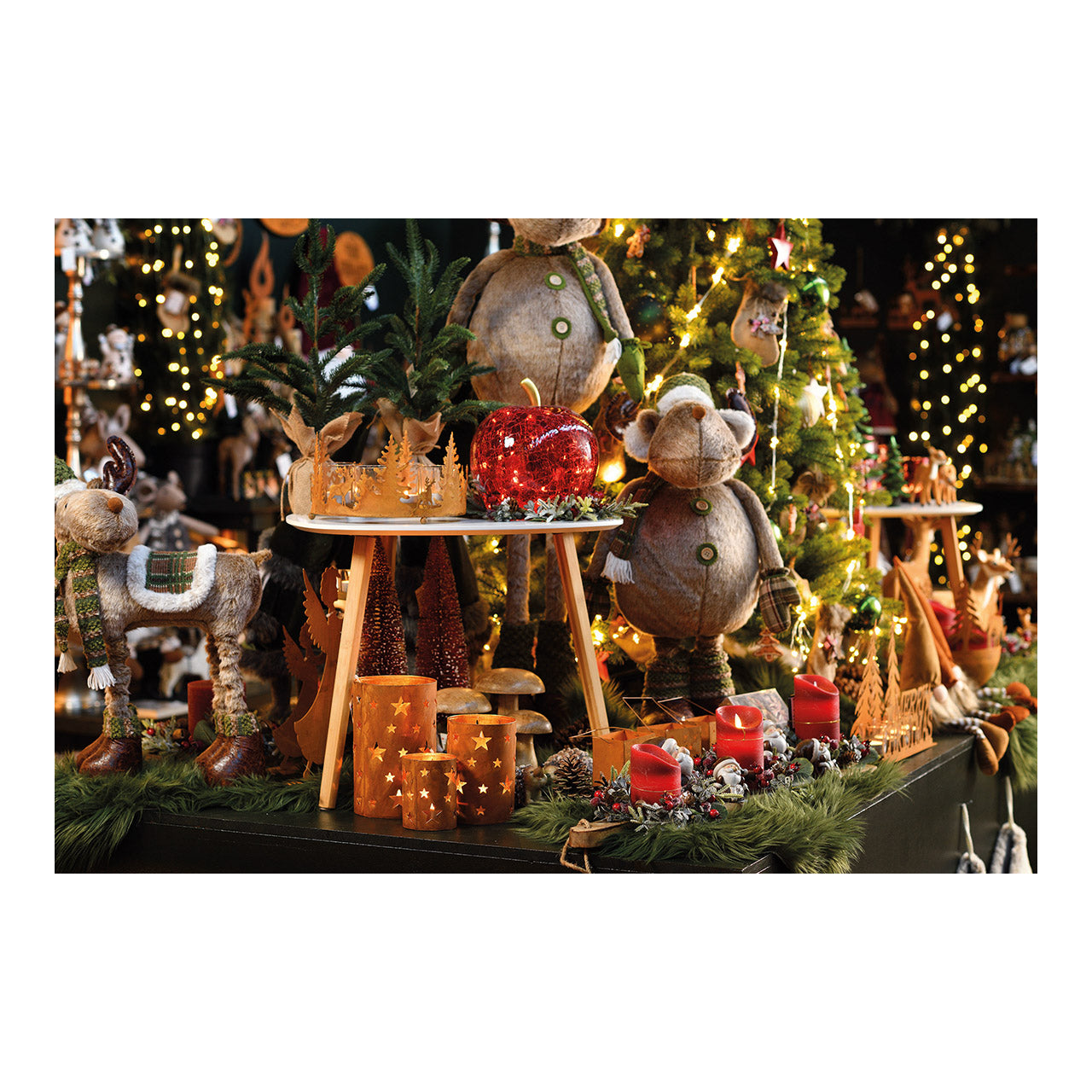 Apfel mit 20 LED-Leuchten und Timer aus rotem Glas (B/H/T) 16 x 17 x 16 cm