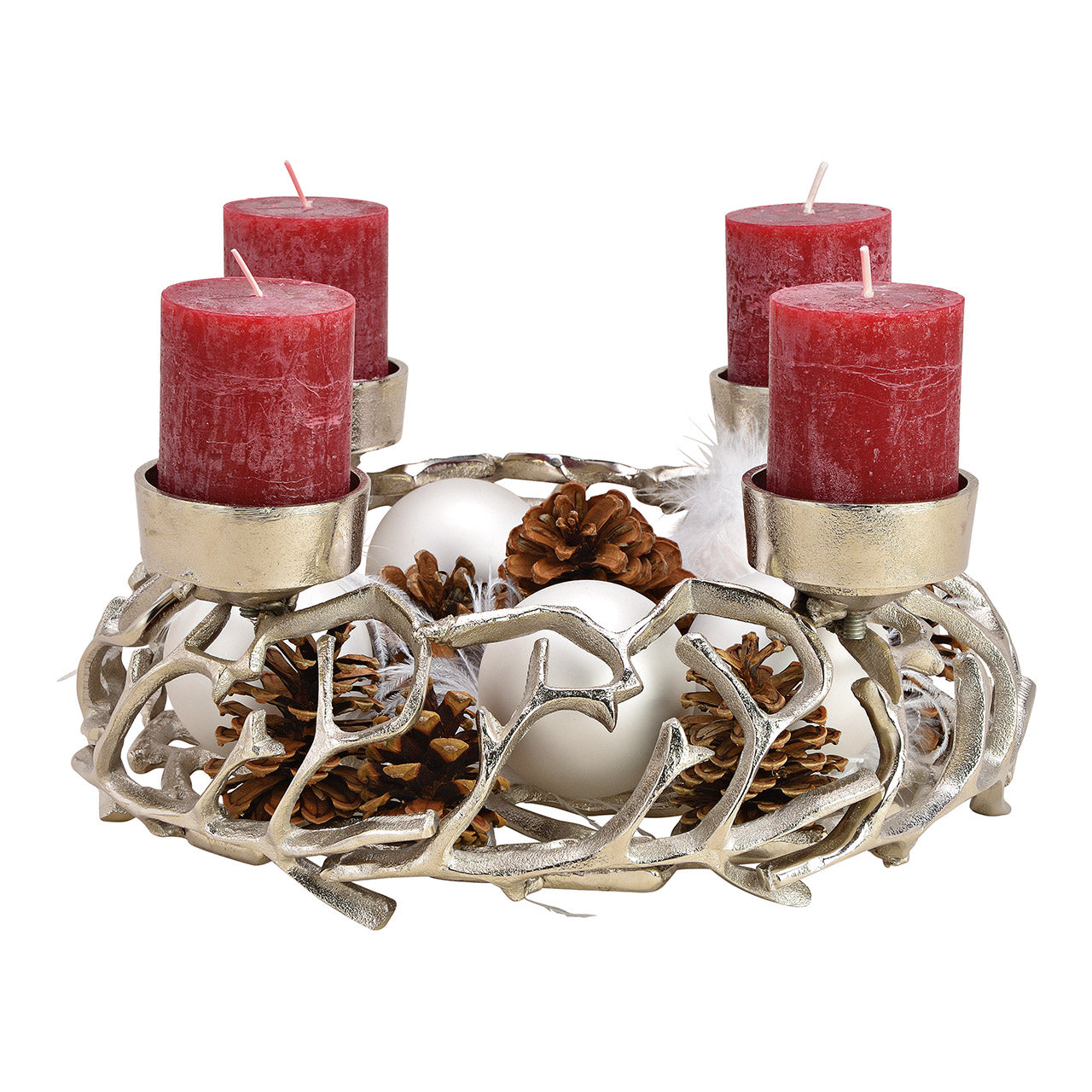 Adventskranz aus Metall, silber (B/H/T) 38x15x38cm