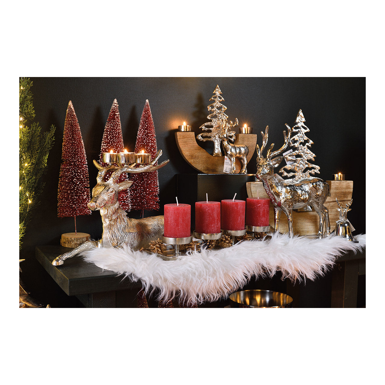 Advent arrangement, candle holder for 4 candles made of metal silver (W/H/D) 44x6x12cm