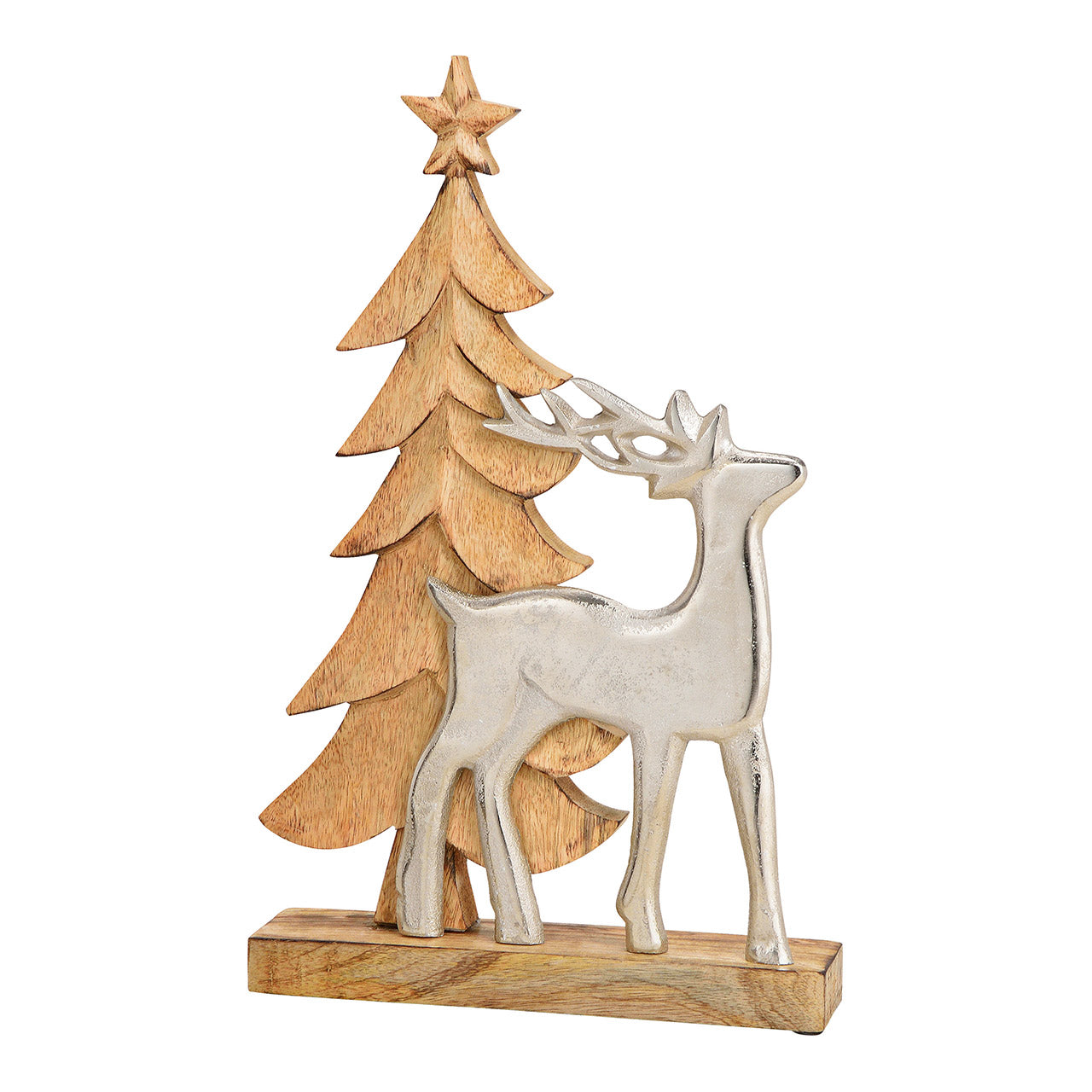 Display stand fir tree with metal deer made of wood brown (W/H/D) 26x40x6cm