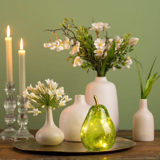 Pear with 10 LED lights with timer made of glass light green (W/H/D) 11x16x11cm