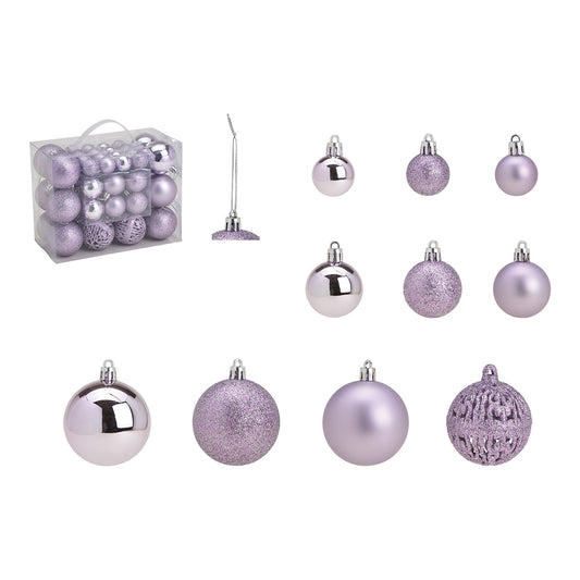 Weihnachtskugeln aus Kunststoff, 50er-Set, Lila Ø3/4/6cm (B/H/T) 23x18x12cm