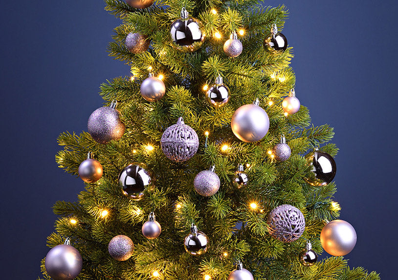 Weihnachtskugeln aus Kunststoff, 50er-Set, Lila Ø3/4/6cm (B/H/T) 23x18x12cm