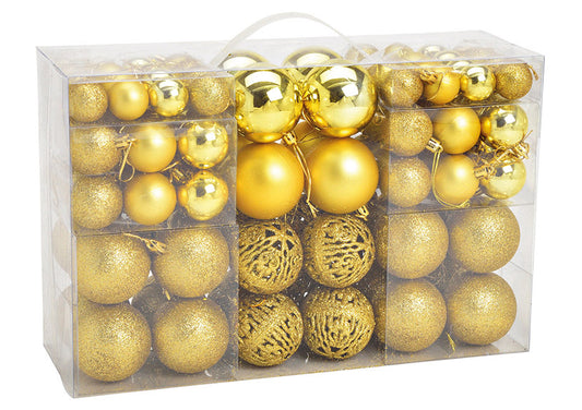Weihnachtskugeln aus Kunststoff, 100er-Set, Lemon Gold Ø3/4/6cm (B/H/T) 23x35x12cm