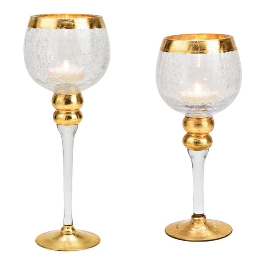 Windlicht-Set aus Glas Transparent, gold 2er Set, 30cm/35cm x Ø13cm