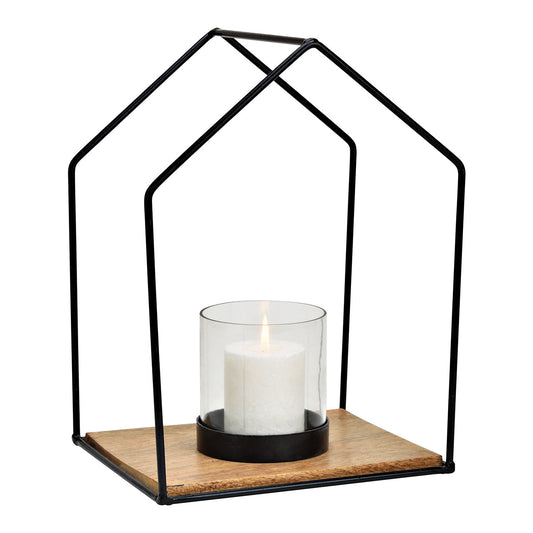 Windlicht Haus aus Metall/Glas Schwarz (B/H/T) 26x34x20cm