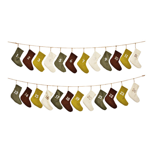 Adventskalender aus Textil, 24 Socken (B/H) 11x18cm, Grün/Schwarz/Gold/Weiß 270cm