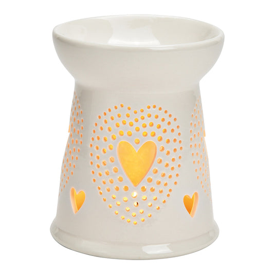 Aroma diffuser Herz Dekor aus Porzellan weiß (B/H/T) 10x12x10cm