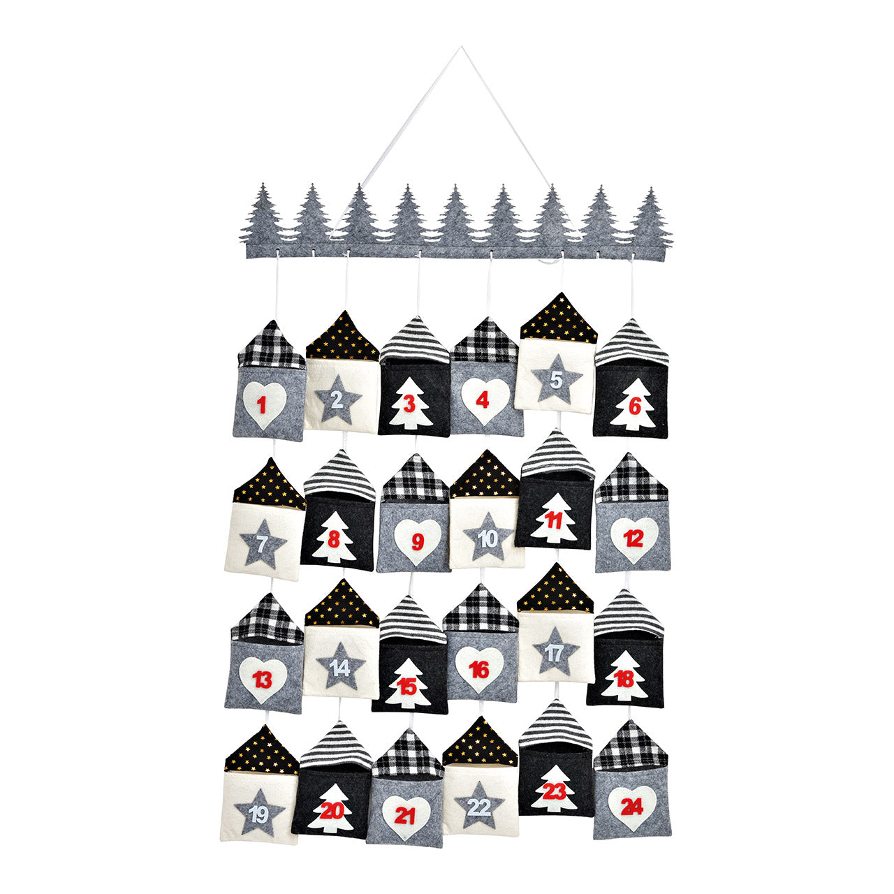 Advent calendar made of fabric, 24 bags (W/H) 10x16 cm, Gray/White (W/H/D) 55x90x1cm