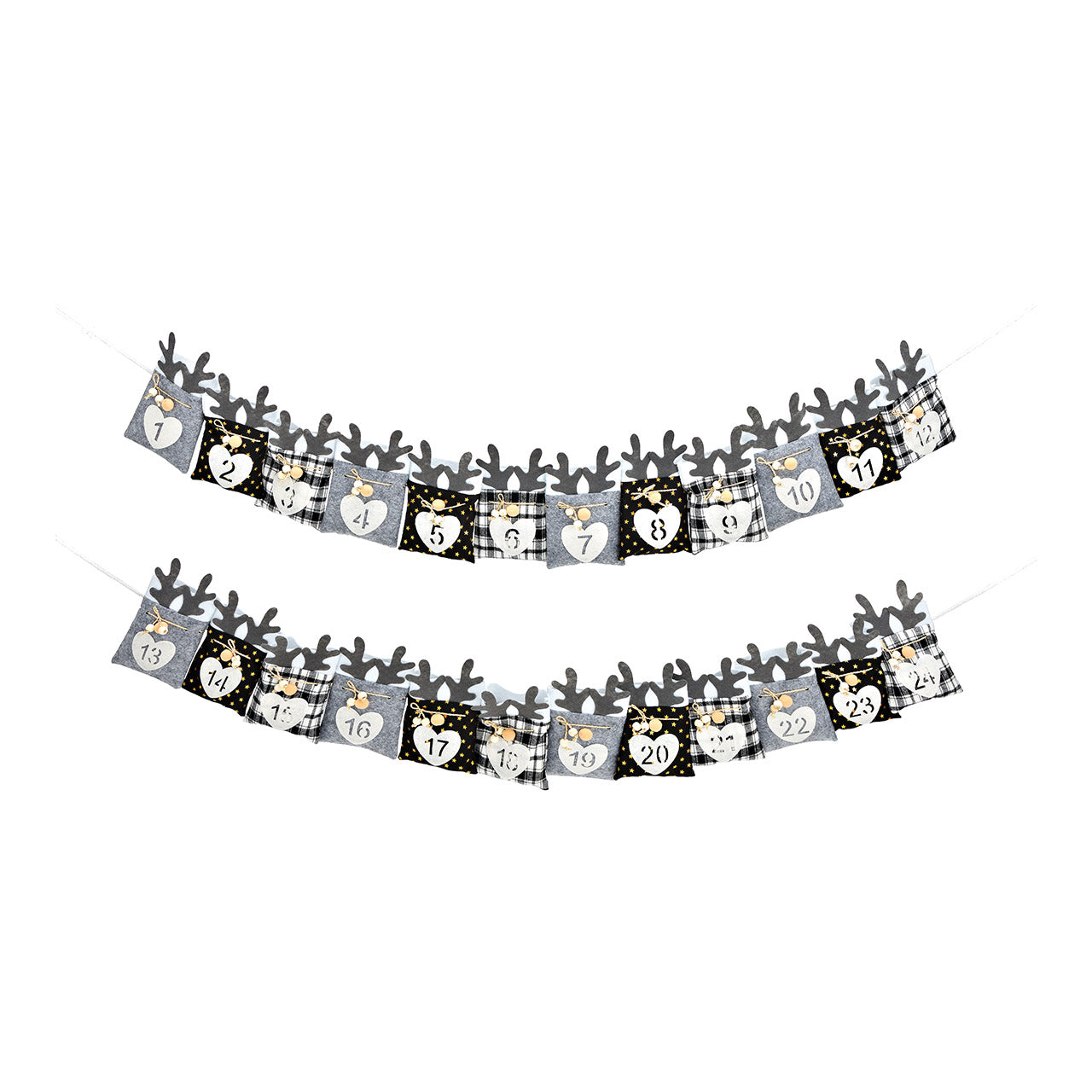 Adventskalender Hirschkopf aus Textil, 24 Säckchen (B/H) 10x16cm, Grau (B/H) 300x16cm
