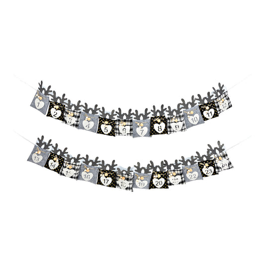 Adventskalender Hirschkopf aus Textil, 24 Säckchen (B/H) 10x16cm, Grau (B/H) 300x16cm