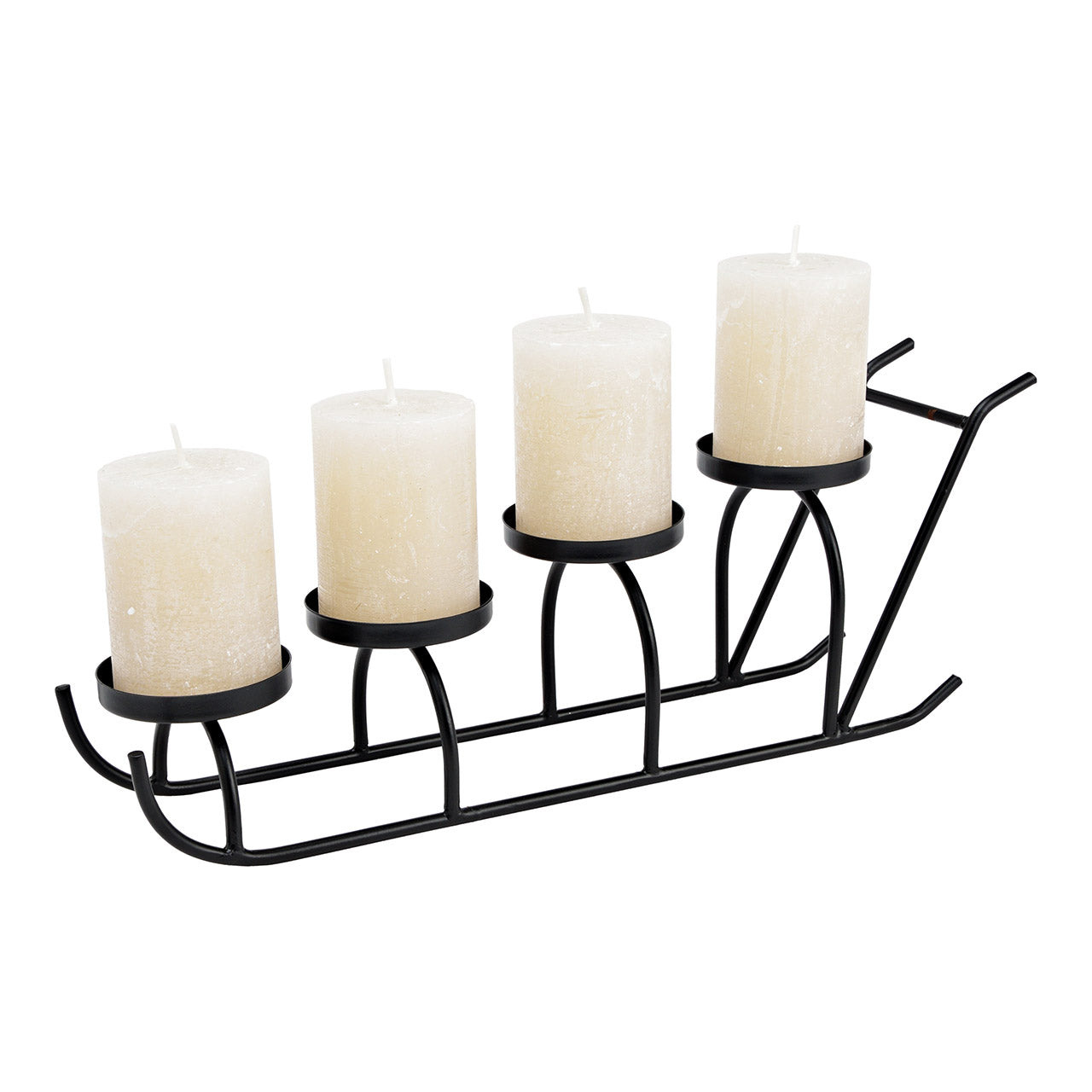 Advent arrangement, candle holder set of 4, metal sled black (W/H/D) 44x19x9cm