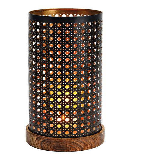 Windlicht auf Mangoholzsockel aus Metall schwarz, gold (B/H/T) 16x28x16cm