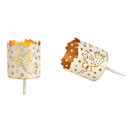 Windlicht, Stecker Engel 4er Set, aus Metall weiß (B/H/T) 6x13x6cm