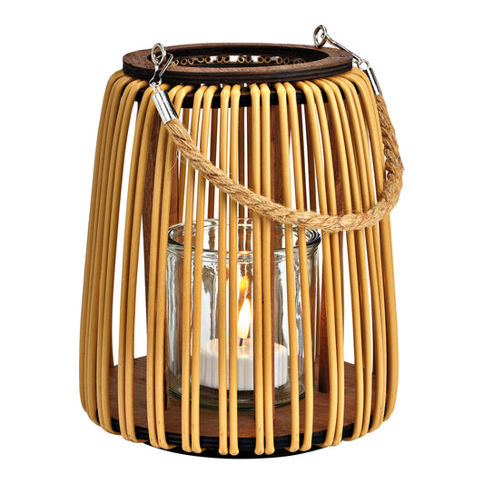 Laterne aus Kunststoff, Holz, Glas 10x10x10 cm braun (B/H/T) 20x23x20cm