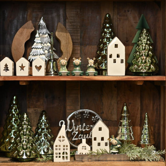 Weihnachtsbaum aus Glas silber (B/H/T) 14x23x14cm