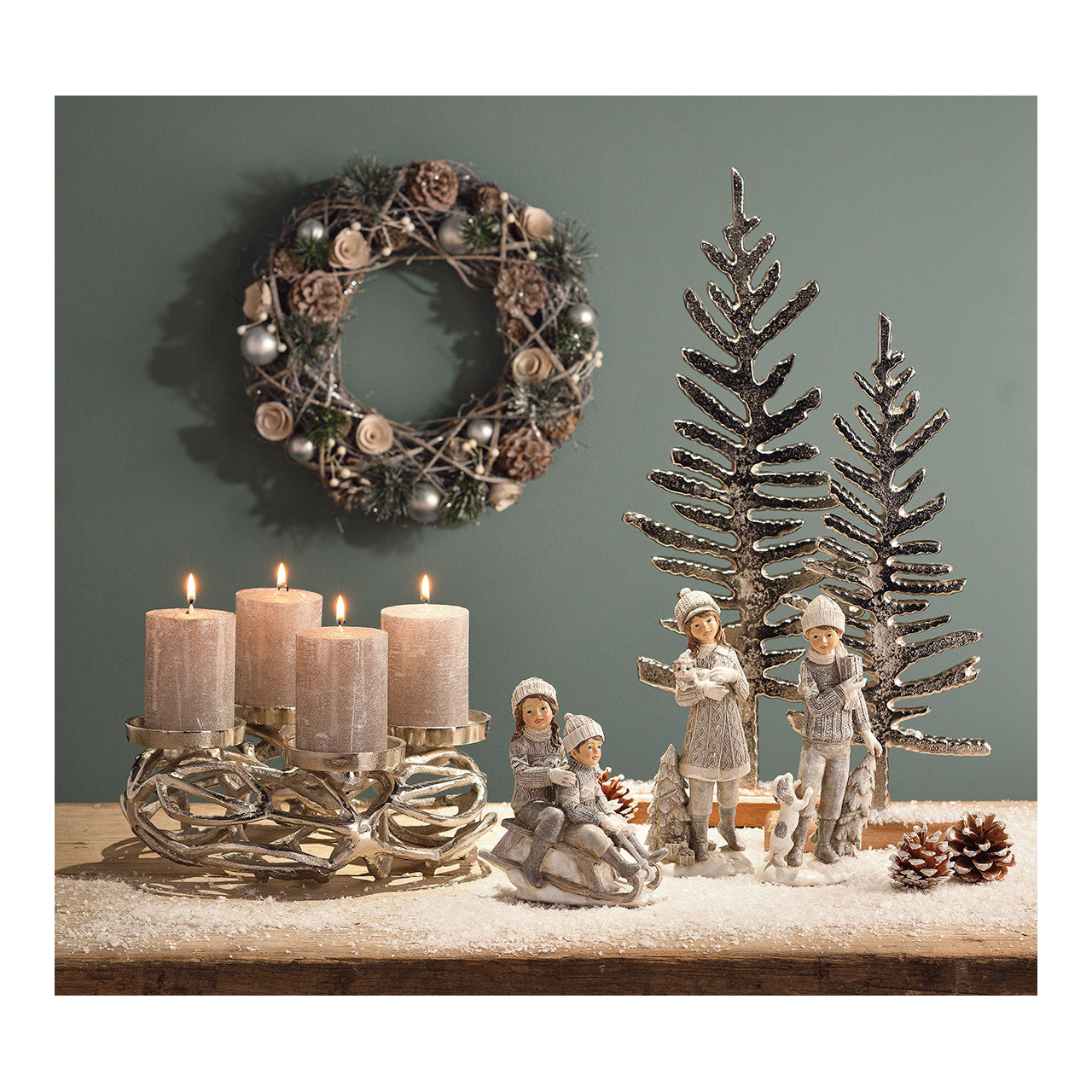 Advent wreath made of metal, silver (W/H/D) 30x11x30cm