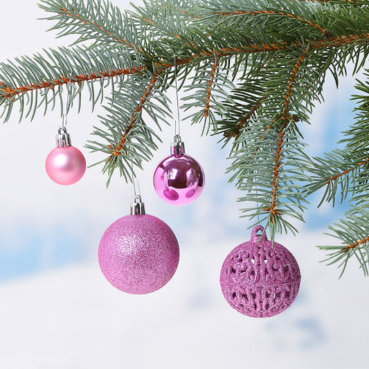 Weihnachtskugeln aus Kunststoff, 50er-Set, Rosé Ø3/4/6cm (B/H/T) 23x18x12cm