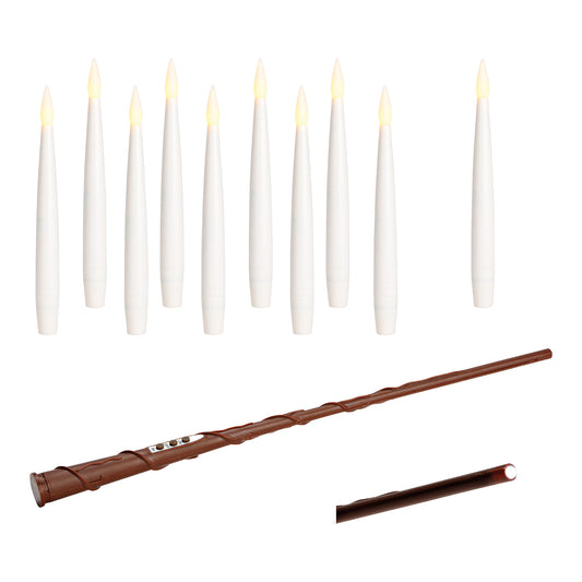 Floating LED candles 10-piece set with magic wand remote control, wire and hook, made of wax white (H) 15cm battery operated 11xAAA not included