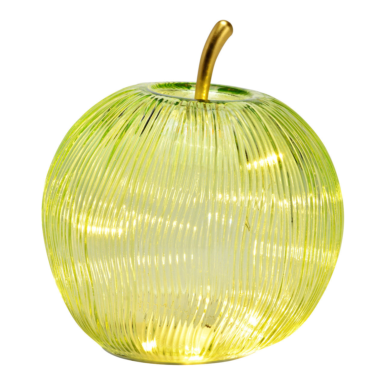 Deko Apfel mit 15er LED/Timer aus Glas, Grün (B/H/T) 16x17x16cm