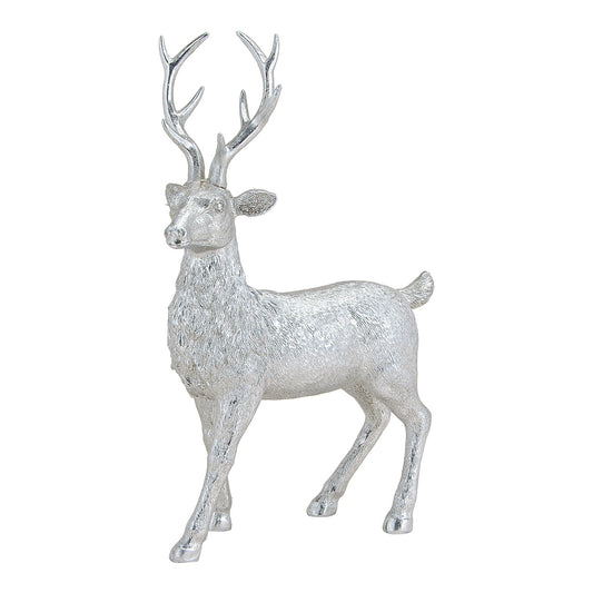 Hirsch in Silber aus Poly, B24 x T10 x H36 cm