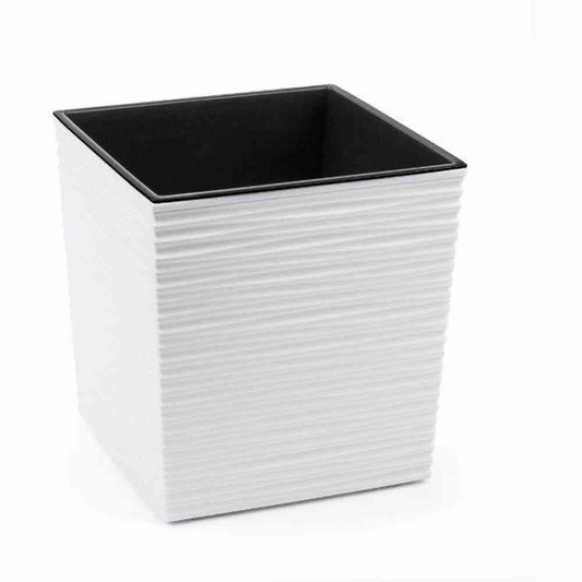 Siena Garden Pflanzkübel Biron, eckig, 40x40x41,5 cm Rillenoptik weiß Kunststoff