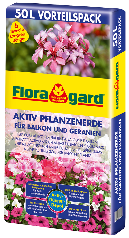 Floragard Aktiv Pflanzenerde für Balkon und Geranien