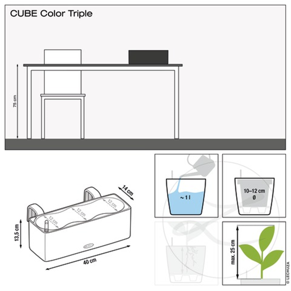 LECHUZA CUBE Color Triple 14