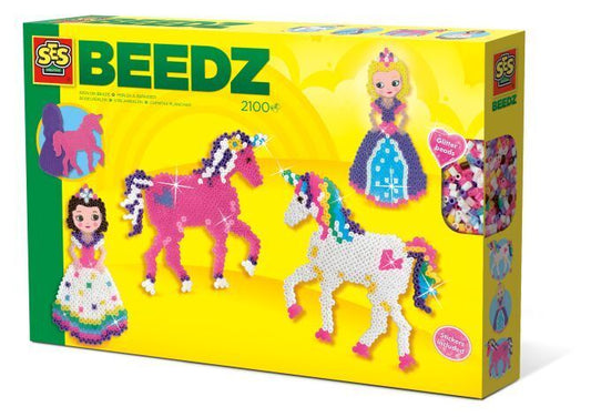 SES, Bügelperlen Set Beedz, Einhörner und Prinzessin, 2100 Perlen