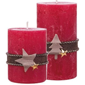 Rustic Kerze Stumpe "Keno" 80/60, rubin, 4 Stück