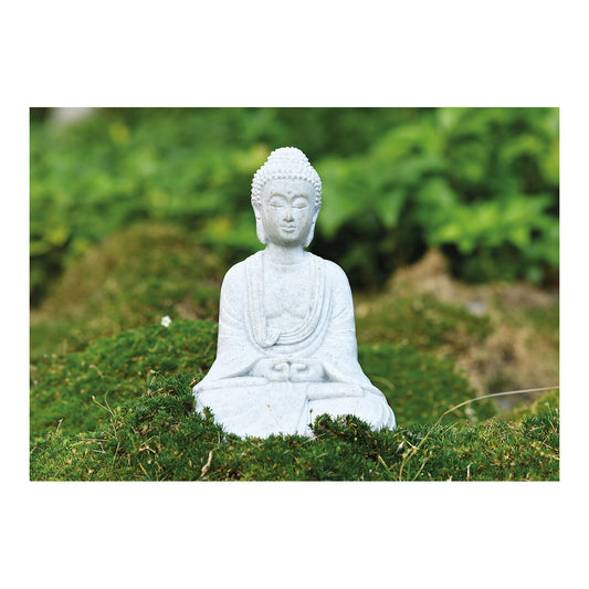Buddha sitzend in Grau aus Poly, 13 cm