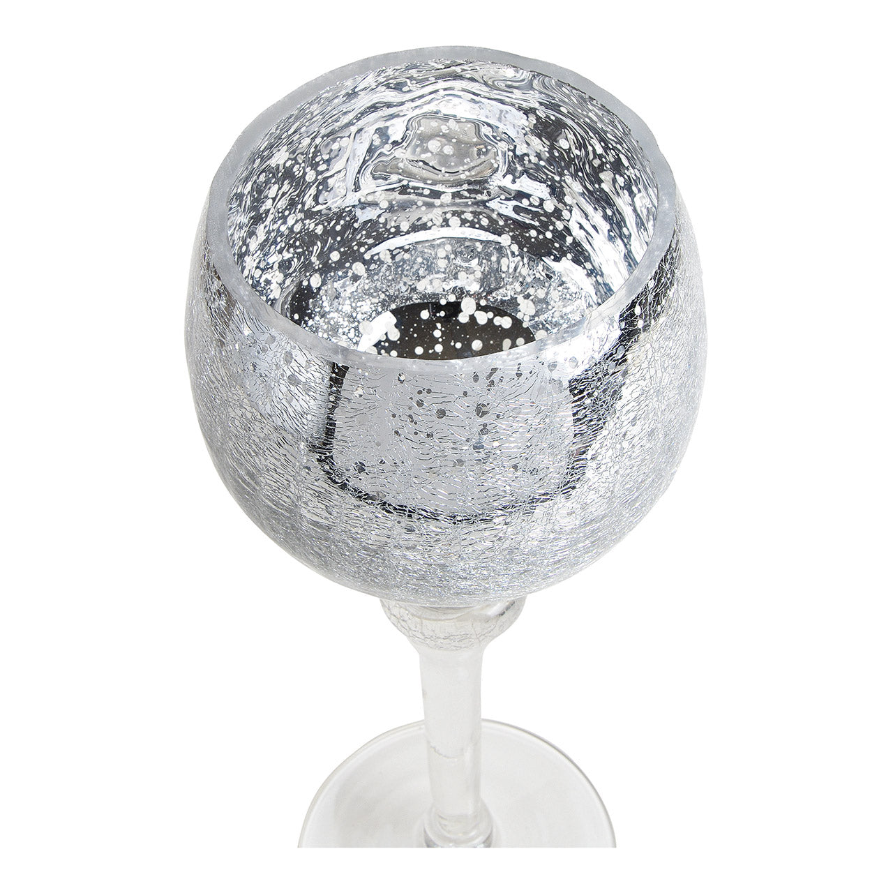 Windlicht-Set Kelch Cracking Silber 30, 35, 40cm x Ø13cm aus Glas 3er Set.