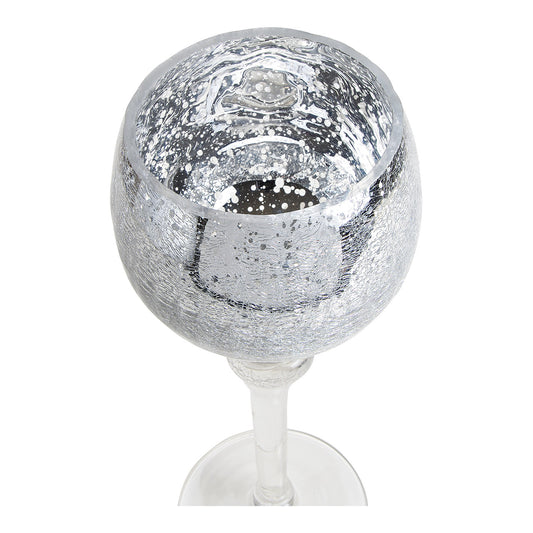 Windlicht-Set Kelch Cracking Silber 30, 35, 40cm x Ø13cm aus Glas 3er Set.