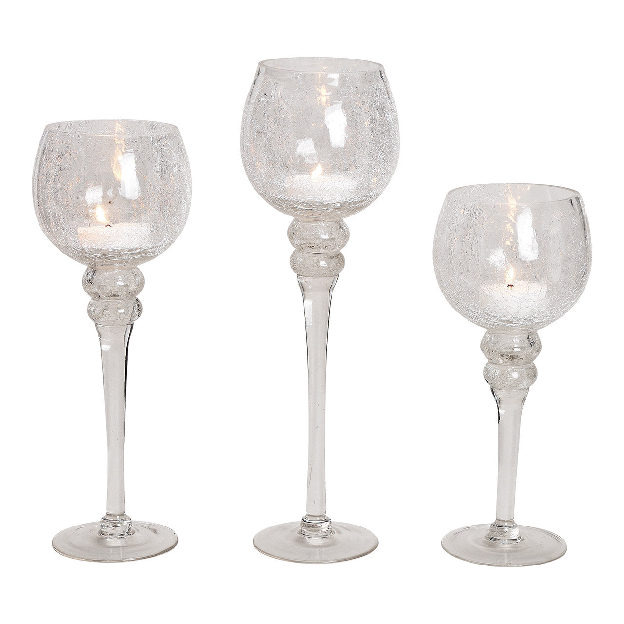 Windlicht Set Kelch Cracking klar 30, 35, 40cm x Ø13cm aus Glas 3er Set