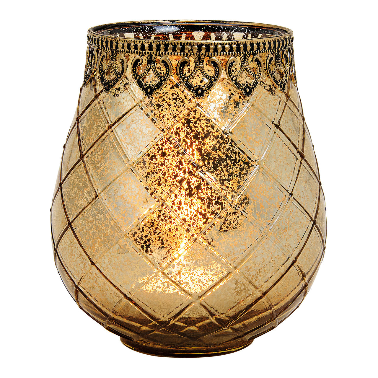 Windlicht Marokko Dekor aus Glas, Metall Gold (B/H/T) 15x18x15cm