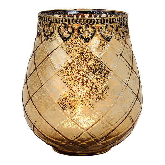 Windlicht Marokko Dekor aus Glas, Metall Gold (B/H/T) 15x18x15cm